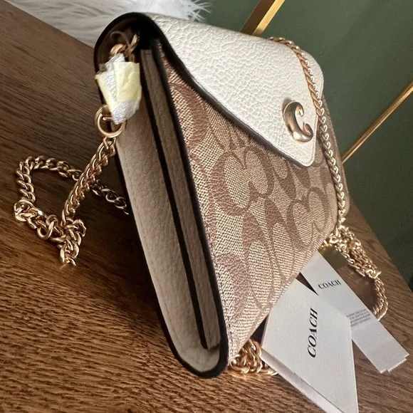 NWT! NEW! Coach Signature Tammi 2-way Clutch Chain Crossbody Brown Cream Women - Picture 6 of 11